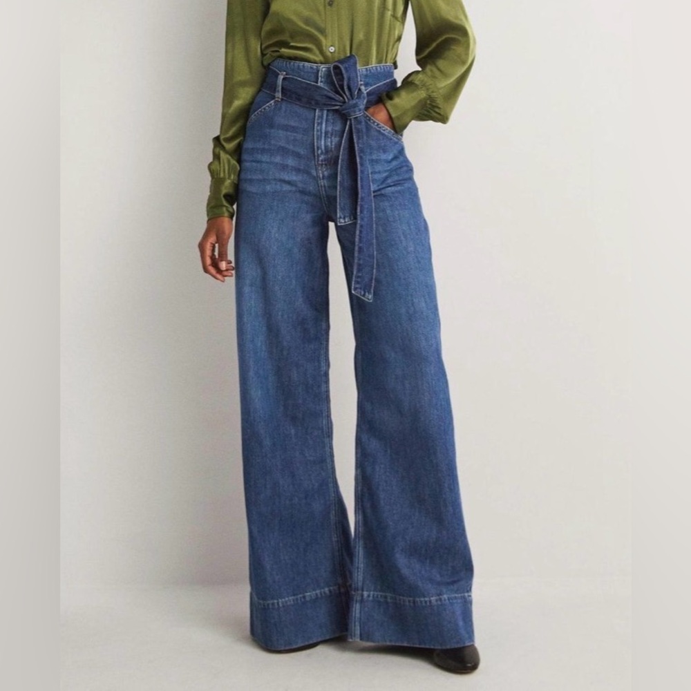 Boden Belted Wide Leg Jeans